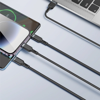 Wiwu Wi-C014 Platinum 3 in 1 USB-A to Lightning – Type-C – Micro Şarj ve Data Kablosu | 3.1A  1.2m
