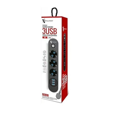 Fulltech 3'lü Termal Akım Korumalı Priz FTR-01 | 3 x Usb Fulltech 3'lü Termal Akım Korumalı Priz FTR-01 | 3 x Usb
