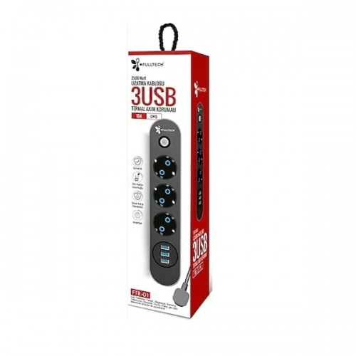 Fulltech 3'lü Termal Akım Korumalı Priz FTR-01 | 3 x Usb Fulltech 3'lü Termal Akım Korumalı Priz FTR-01 | 3 x Usb