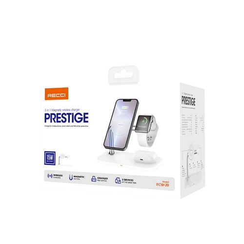 Recci RCW-20 Prestige 3in1 15W Hızlı Şarj Özellikli Magnetik Kablosuz Şarj Standı Recci RCW-20 Prestige 3in1 15W Hızlı Şarj Özellikli Magnetik Kablosuz Şarj Standı