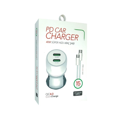 Powerway CC15 QC4.0 Süper Hızlı 40W Pd Araç Şarjı | Çift Type-C Çıkış | 60W Pd Kablo