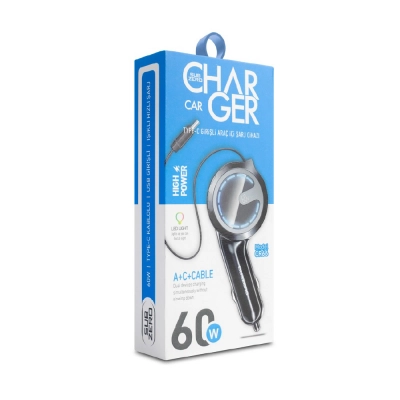 Subzero CR66 Kendinden Makaralı Kablolu 60W Hızlı Araç Şarj Cihazı | USB-A ve USB-C Çıkış Subzero CR66 Kendinden Makaralı Kablolu 60W Hızlı Araç Şarj Cihazı | USB-A ve USB-C Çıkış