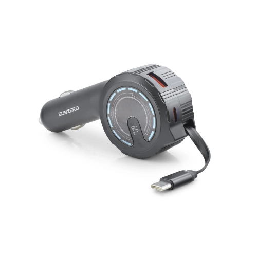 Subzero CR66 Kendinden Makaralı Kablolu 60W Hızlı Araç Şarj Cihazı | USB-A ve USB-C Çıkış Subzero CR66 Kendinden Makaralı Kablolu 60W Hızlı Araç Şarj Cihazı | USB-A ve USB-C Çıkış