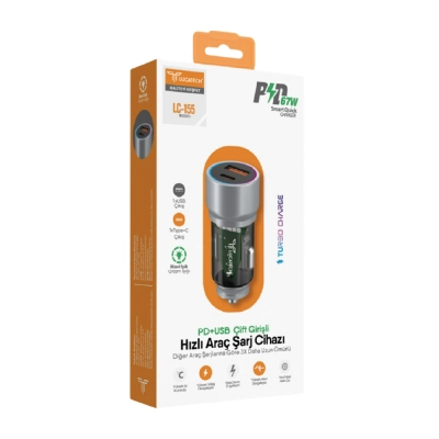 Lucatech Lc155 Pd | USB Girişli Oto Başlık | 67W Turbo Şarj | Mavi Ortam Işığı