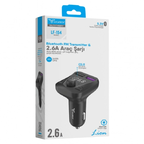 Lucatech LF-154 2.6 A Bluetooth Fm Transmitter | Mavi Ortam Işığı Lucatech LF-154 2.6 A Bluetooth Fm Transmitter | Mavi Ortam Işığı