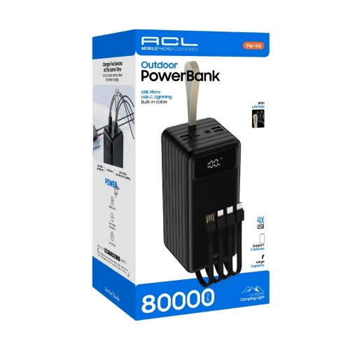 Acl PW94 80000 Mah Lcd Powerbank | Kamp Işığı | 4 Kablolu Acl PW94 80000 Mah Lcd Powerbank | Kamp Işığı | 4 Kablolu