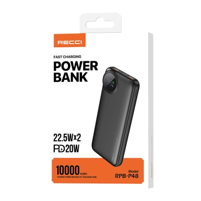 Recci RPB-P48 10000mAh 22.5W Dijital LED Göstergeli Hızlı Şarj Özellikli Taşınabilir Powerbank |PD 20W Recci RPB-P48 10000mAh 22.5W Dijital LED Göstergeli Hızlı Şarj Özellikli Taşınabilir Powerbank |PD 20W