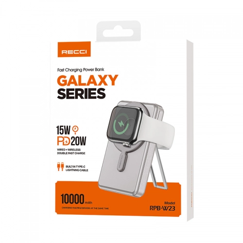 Recci RPB-W23 10000mAh Led Göstergeli Standlı 15WKablosuz Şarj Özellikli Type-C ve Lightning Kablolu Powerbank | PD 20W Recci RPB-W23 10000mAh Led Göstergeli Standlı 15WKablosuz Şarj Özellikli Type-C ve Lightning Kablolu Powerbank | PD 20W