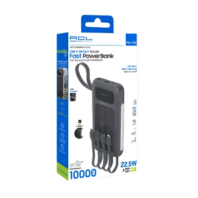 Acl Pw133 10000 Mah 22.5W 4 Kablolu El Fenerli Powerbank | Güneş Enerjili Acl Pw133 10000 Mah 22.5W 4 Kablolu El Fenerli Powerbank | Güneş Enerjili