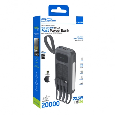 Acl Pw134 20000 Mah 22.5W 4 Kablolu El Fenerli Powerbank | Güneş Enerjili Acl Pw134 20000 Mah 22.5W 4 Kablolu El Fenerli Powerbank | Güneş Enerjili
