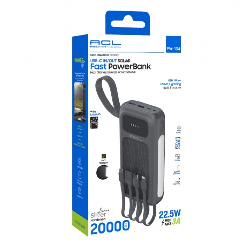 Acl Pw134 20000 Mah 22.5W 4 Kablolu El Fenerli Powerbank | Güneş Enerjili Acl Pw134 20000 Mah 22.5W 4 Kablolu El Fenerli Powerbank | Güneş Enerjili