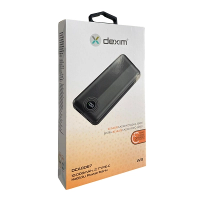 Dexim W3 10000 Mah Kablolu Powerbank | Lcd | Hızlı Şarj Gösterir Dexim W3 10000 Mah Kablolu Powerbank | Lcd | Hızlı Şarj Gösterir