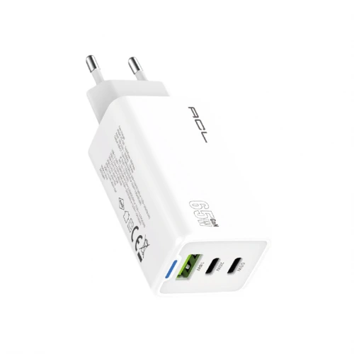ACL AC-100 GAN 65W Led Işıklı Şarj Başlığı | 1x USB-A 2x USB-C