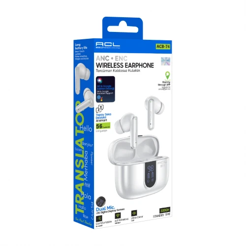 ACL ACB-74 Bluetooth Kulaklık | Yapay Zeka Destekli Dil Çevirisi | Çift Mikrofon | ANC | ENC | SIRI