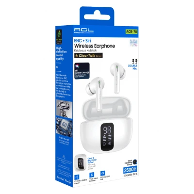 ACL ACB-78  ENC Bluetooth Kulaklık | Çift Mikrofon | Siri Asistan | 2500 Saat Bekleme