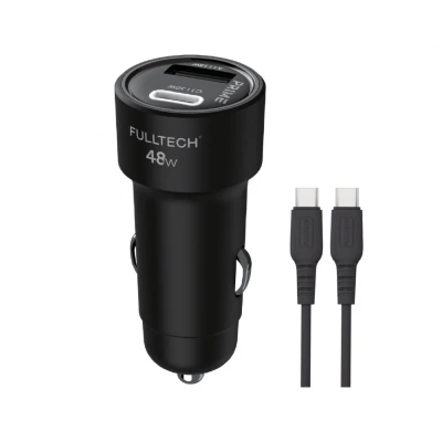 Fulltech FTC-05 PD Type-C Kablolu Led Işıklı 48W 3A Hızlı Araç Şarjı | 18W USB-A Çıkış | 30W USB-C Çıkış