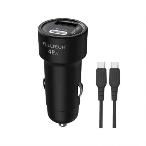 Fulltech FTC-05 PD Type-C Kablolu Led Işıklı 48W 3A Hızlı Araç Şarjı | 18W USB-A Çıkış | 30W USB-C Çıkış