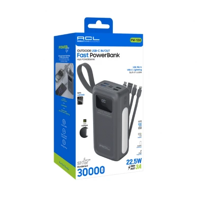 Acl PW130 30000 mAh 22.5W 4 Kablolu LCD Göstergeli Powerbank | Işıldaklı