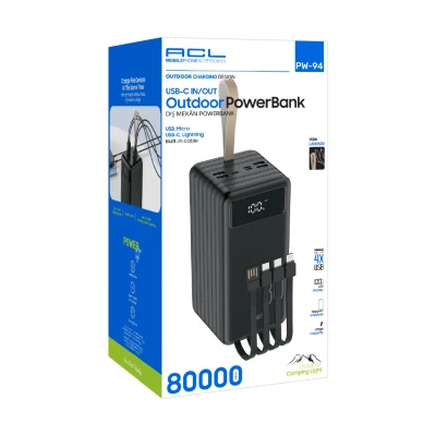 Acl PW94 80000 Mah Lcd Powerbank | Kamp Işığı | 4 Kablolu