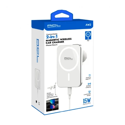 Acl AW2 15W Kablosuz Şarj Özellikli Oto Şarj | Manyetik Telefon Tutucu