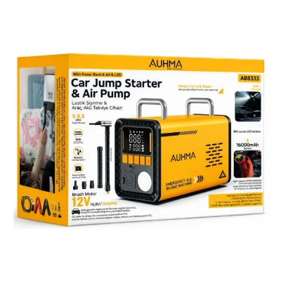 Auhma A8833 Dijital Göstergeli Hava Pompası | Akü Şarj Takviyesi | Basınçlı Süpürge | Powerbank