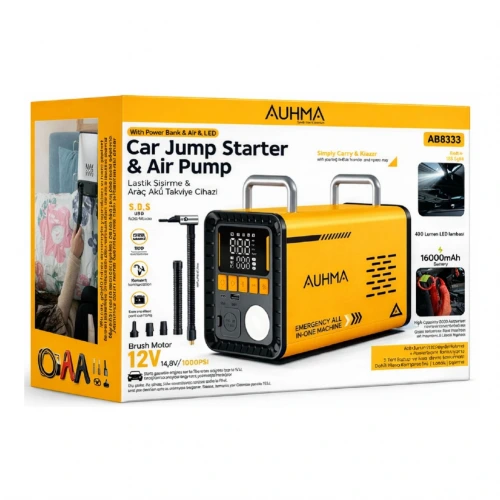 Auhma A8833 Dijital Göstergeli Hava Pompası | Akü Şarj Takviyesi | Basınçlı Süpürge | Powerbank