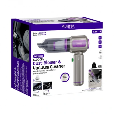 Auhma AHV-19 Şarjlı Araç İçi Basınçlı Hava Üfleme Çekme Süpürgesi | 17.000 PA