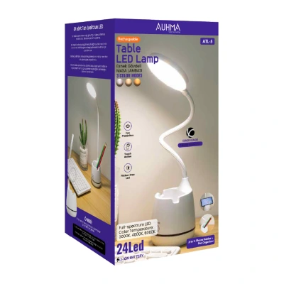 Auhma ATL-5 Dokunmatik LED Masa Lambası | Esnek Gövde | Şarj Edilebilir | 3 Ton Işık