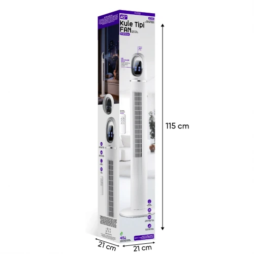 Auhma ACFN06 45W Kule Tipi Soğutucu Fan | Uzaktan Kumandalı | Dokunmatik Ekranlı | 3 Modlu