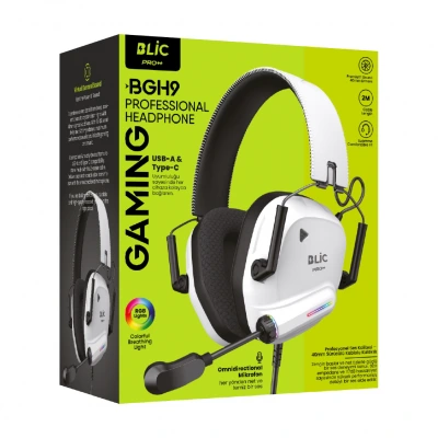 Blic BGH9 Kablolu Mikrofonlu RGB Oyuncu Kulaklığı | 2 Metre Kablo | USB ve Type-C Bağlantı