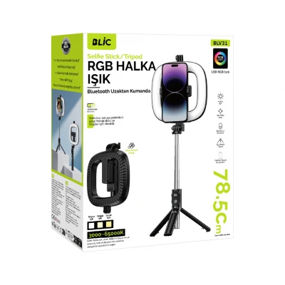 Blic BLV31 Halka Led Selfie Işığı | 3 Ton Işık | Bluetooth Kumanda | 78.5 cm