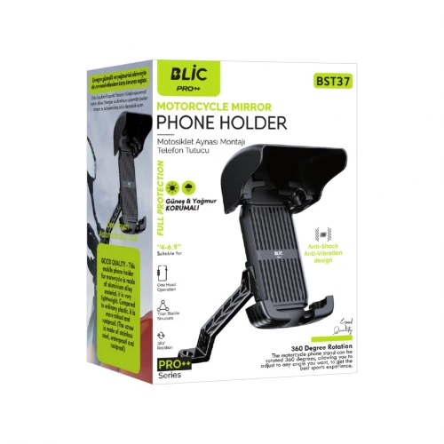 Blic Bst37 Ayna Bağlantılı Bisiklet | Motosiklet Telefon Tutucu | Titreşim Önleyici | Koruma Şapkalı