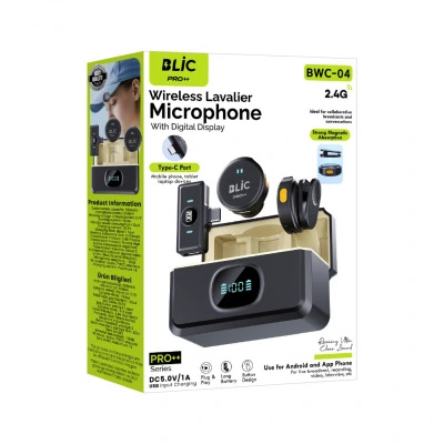 Blic BWC-04 Type-C Girişli LCD Ekranlı 2.4G Kablosuz İkili Yaka Mikrofonu