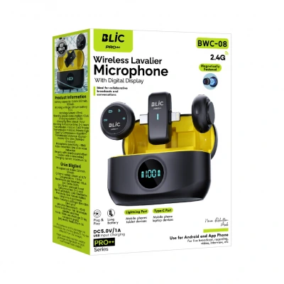 Blic BWC-08 Type-C | Lightning Girişli LCD Ekranlı 2.4G Kablosuz İkili Yaka Mikrofonu