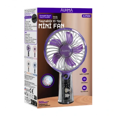 Auhma AUFN04 Şarjlı Mini El Fanı | 500mAh | Şeffaf Tasarım