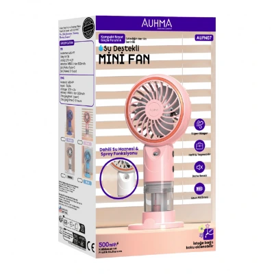 Auhma AUFN07 Şarjlı 3 Kademeli Su Hazneli Spreyli Mini El Fanı | 500mAh | Koku Eklenebilir