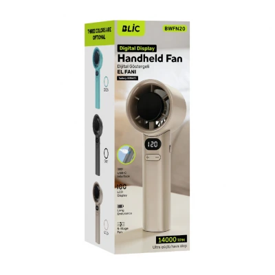Blic Bwfn20 Şarjlı 5 Kademeli LCD Göstergeli Mini El Fanı | 800mAh | 14.000 Rpm