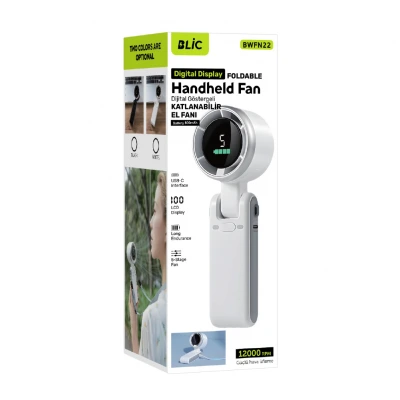 Blic Bwfn22 Şarjlı 5 Kademeli LCD Göstergeli Katlanabilir Mini El Fanı | 800mAh | 12.000 Rpm
