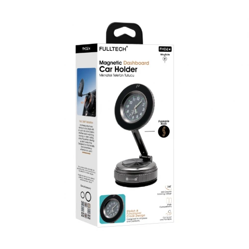 Fulltech FHD24 Vakumlu | Mıknatıslı Telefon Tutucu | 360 Derece Dönen Gövde | Saatli Tasarım