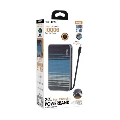 Fulltech FP25 10000 Mah 20W Kendinden Type-C Kablolu Powerbank