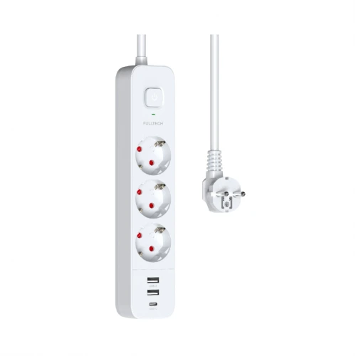 Fulltech FTR16 Termal Akım Korumalı 3lü Priz | 2x Usb 1x Type-C