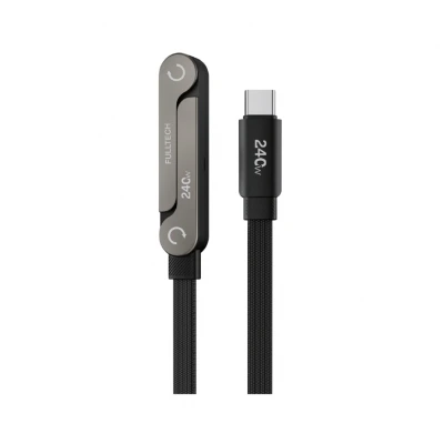 Fulltech FC161 Type-C PD 5A 240W Örgülü Yassı Data Şarj Kablosu | Akıllı Çip | Katlanabilir Stand