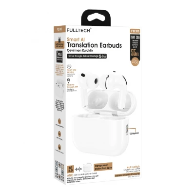 Fulltech FB30 ANC Bluetooth Kulaklık | 55 Dil Çevirisi | Kalp Atışı Algılama | Kılıf Hediyeli