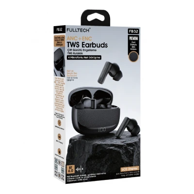 Fulltech FB32 TWS 4 Mikrofonlu Bluetooth Kulaklık | ANC ENC | Deri Dokulu Kutu