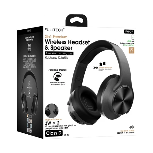 Fulltech FH-07 Kulak Üstü Bluetooh Kulaklık | 2 x 3W Speaker | 450 mAh Batarya