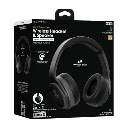 Fulltech FH-09 Kulak Üstü Bluetooh Kulaklık | 2 x 3W Speaker | 400 mAh Batarya