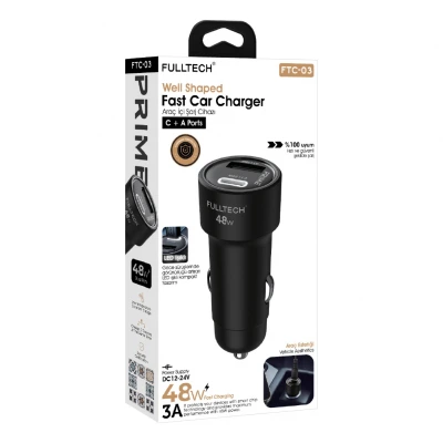 Fulltech FTC-03 Oto Başlık | 3A 48W Hızlı Şarj | 1xUSB  1xType-C