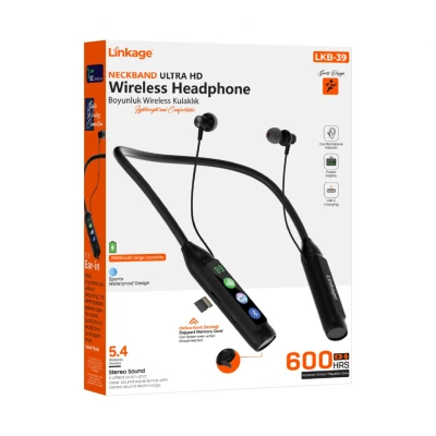 Linkage Lkb-39 Boyun Askılı Bluetooth Kulaklık | 600 Saat Müzik Dinleme | SD Kart Yuvası