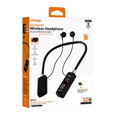 Linkage LKB-41 Boyun Askılı ENC Bluetooth Kulaklık | Hafıza Kartı Desteği | Mıknatıslı Uçlar | 60 Saat Bekleme