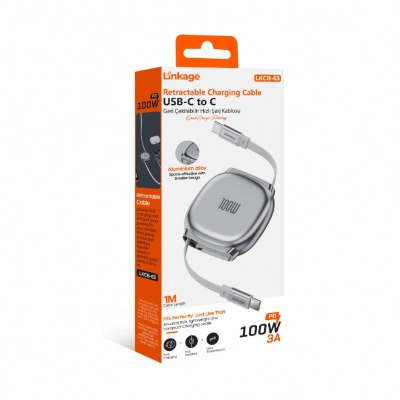 Linkage Lkcb63 100W 3A Makaralı PD Hızlı Şarj Kablosu | Type-C to Type-C | Aluminyum Gövde